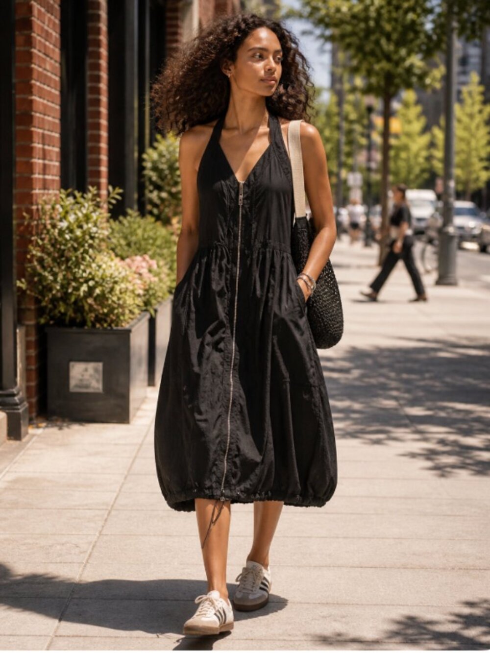 Anthropologie Daily Practice Free Fall Dress Black Utility Zip Midi S